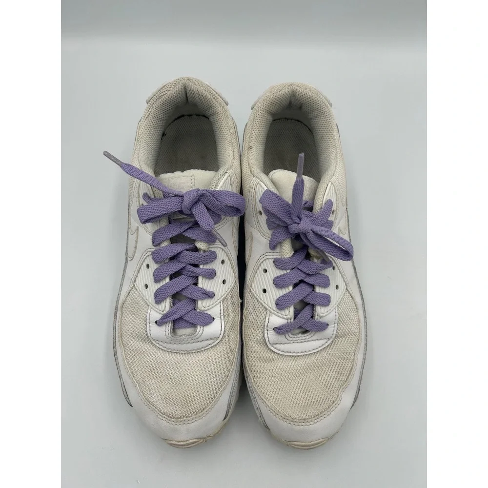 Nike Air Max 90 White Purple Laces Low Top Sneakers Mens 9 Womens‎ 10.5